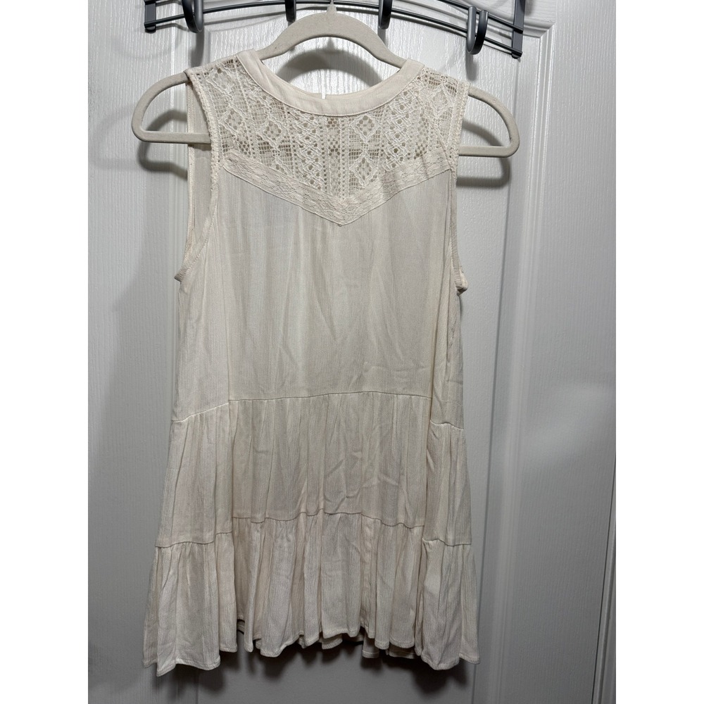Maurices Cream Lace Yoke Tiered Ruffle‎ Tank Top Women's XS Sleeveless Boho